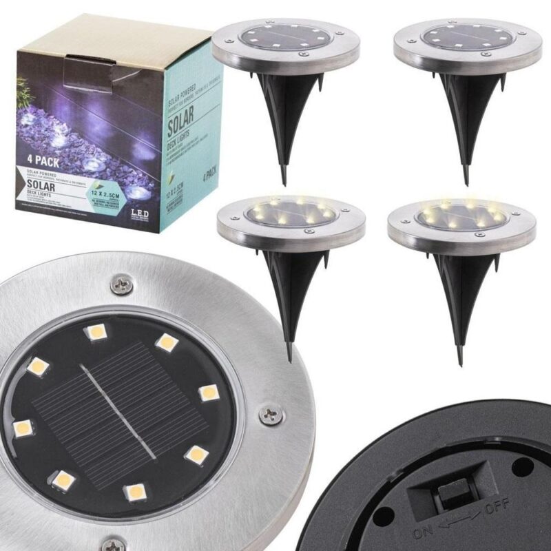 Solar Garden Lights, 8 LED Path Lights, paket med 4, kallvit, IP44 vattentät