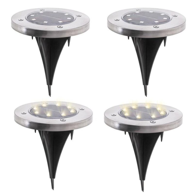 Solar Garden Lights, 8 LED Path Lights, paket med 4, kallvit, IP44 vattentät