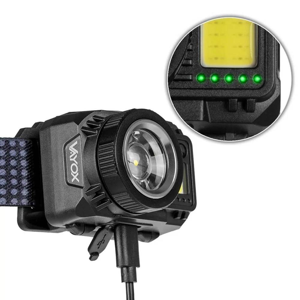 Vayox VA0098 Professional Pannlampa: XPG3 LED, COB Light, Zoom, Rörelsesensor, Uppladdningsbar