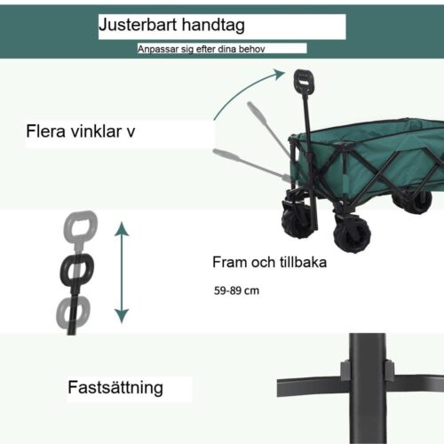 Kraftig hopfällbar trädgårdsvagn med 360° hjul och teleskophandtag – 70 kg kapacitet