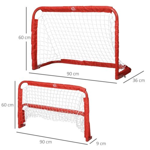 Set med 2 hopfällbara fotbollsmål i stål – röda, 90x36x60 cm för trädgård och lek