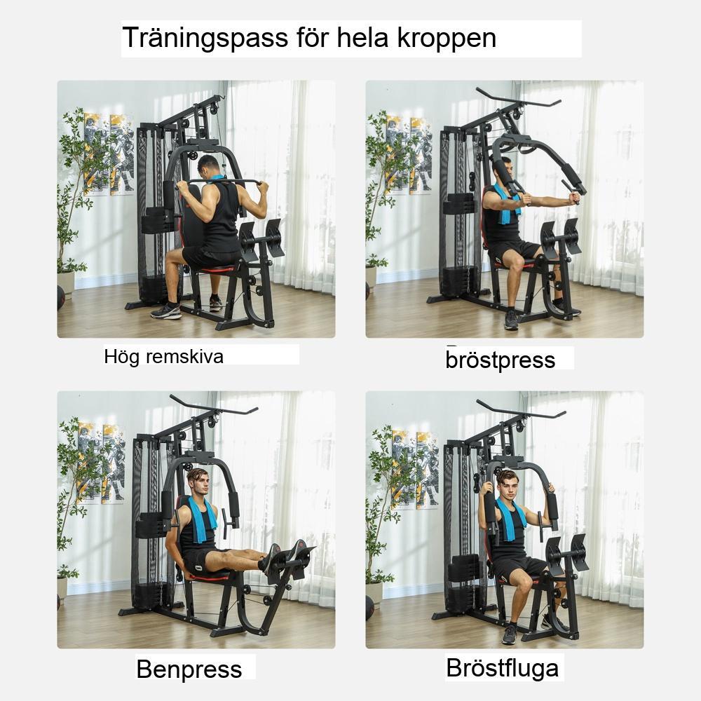 Kraftig kraftstation med Lat Pull-Down och Benpress för Home Gym – Svart