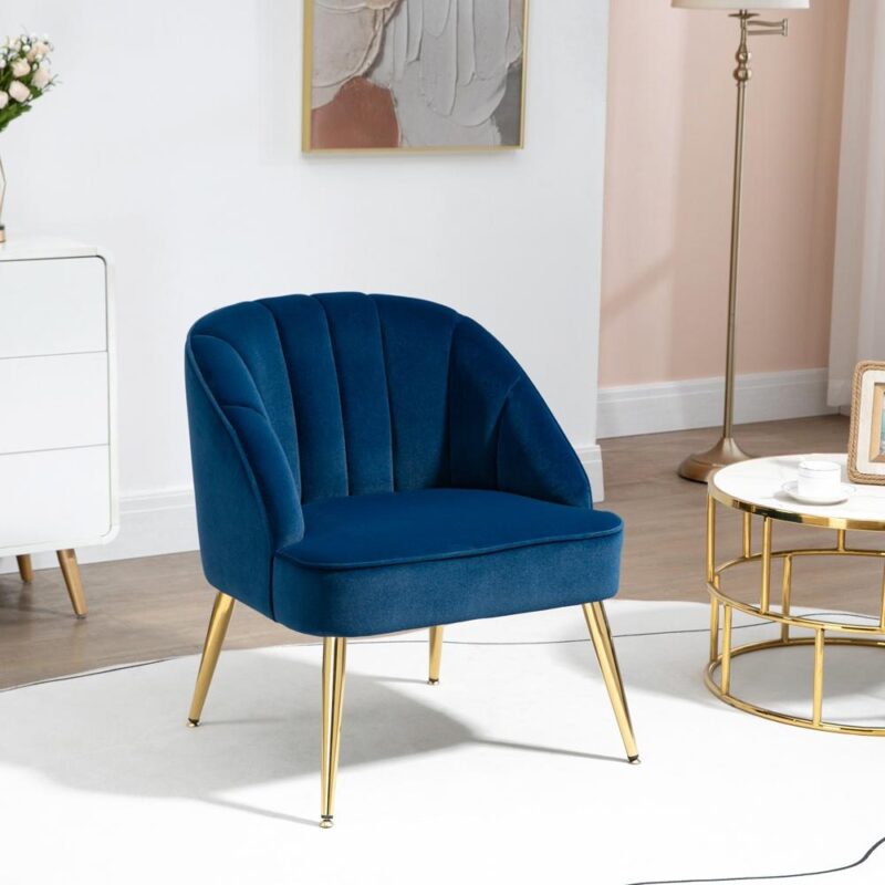 Mörkblå sammetsfåtölj, Retro Chic Lounge Chair med stålben