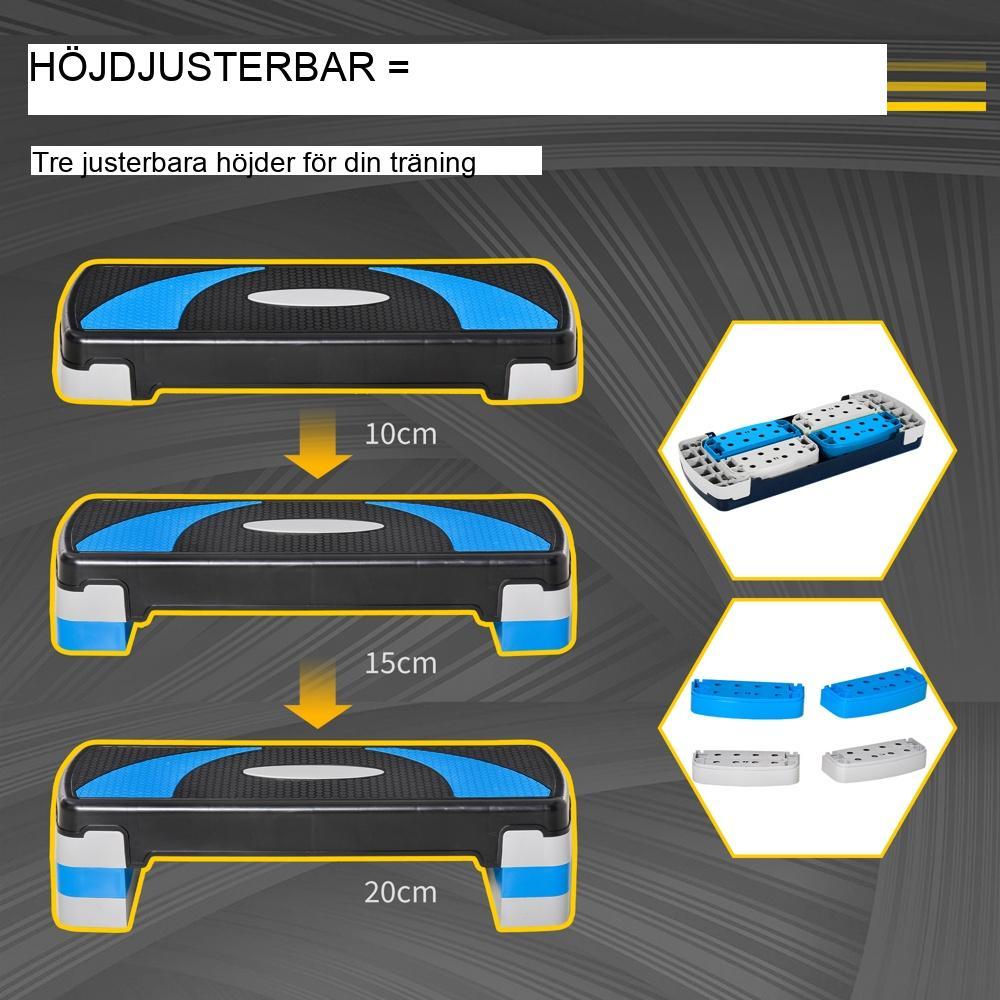 Justerbar Aerobic Stepper, 3 nivåer, upp till 150 kg kapacitet