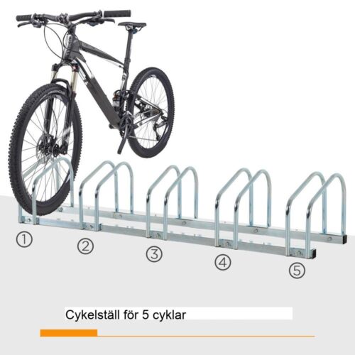 Slitstarkt Silver Cykelställ – Rymmer 5 cyklar, väderbeständigt och golv-/väggmonterbart