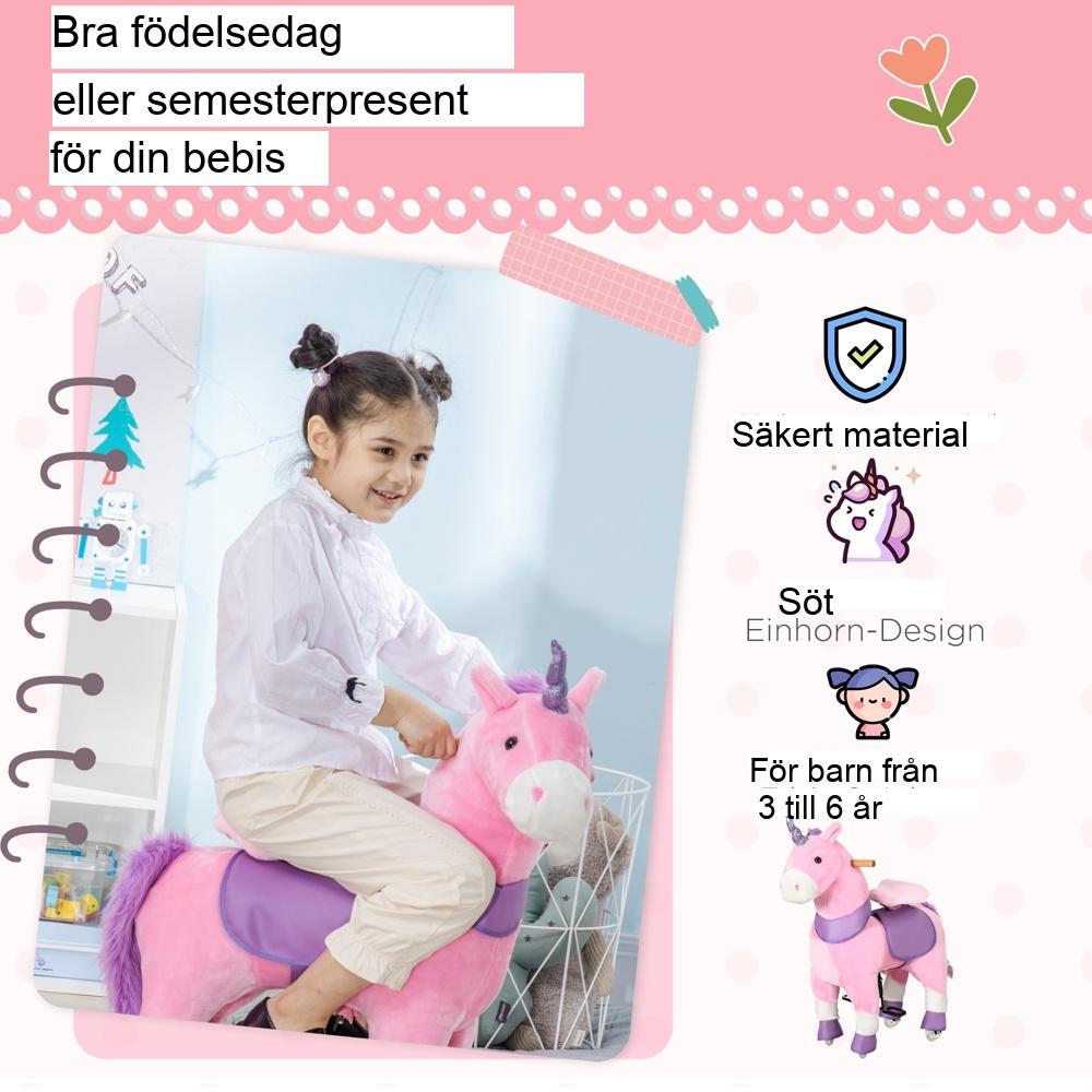 Rosa Unicorn Ridhäst, gunghäst med pedaler för barn från 3 år och uppåt