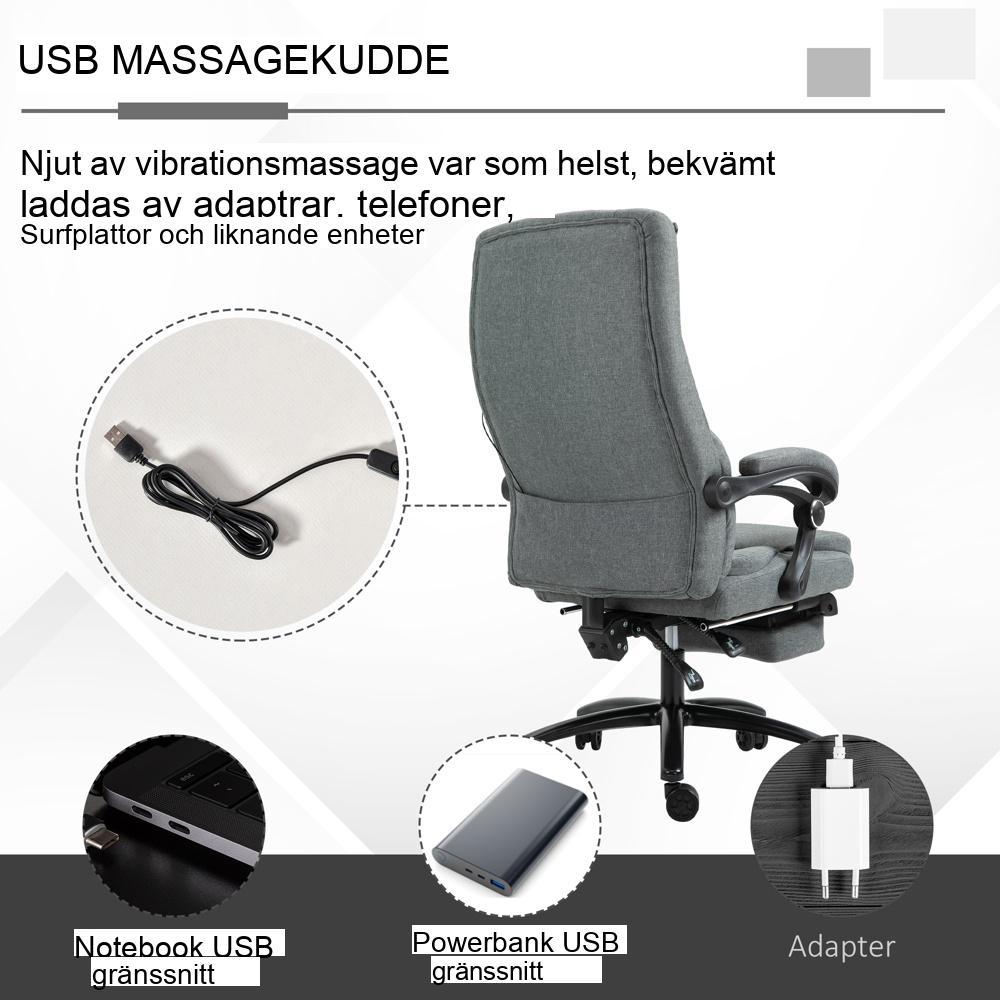 Ergonomisk massagekontorsstol med liggande funktion och vibration