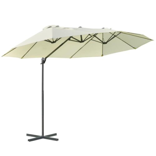 XXL dubbelparasoll med vev, skärm för Garden Patio Beach, Creme White 440cm