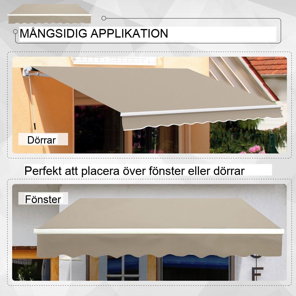 Beige ledarmsmarkis 3,95 m solskydd för balkong och terrass