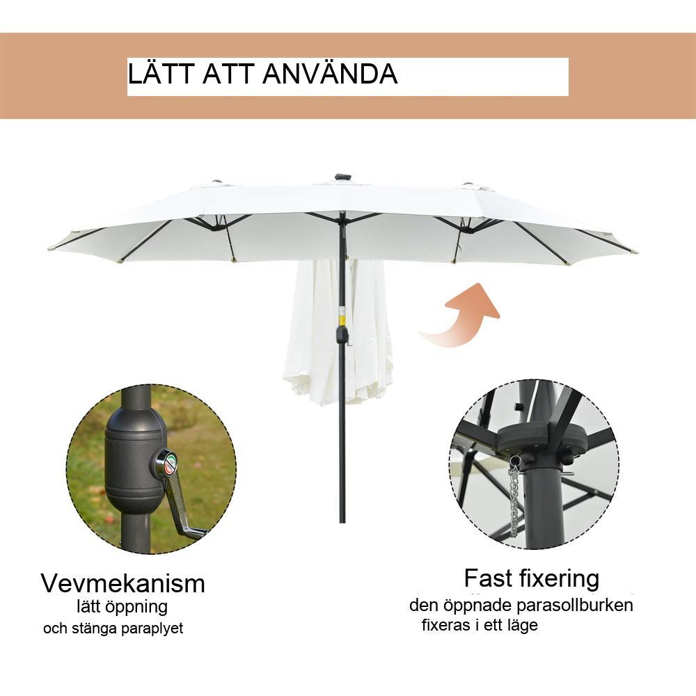 Dubbelsidig solar LED uteplats paraply, 4,5 m, krämvit och svart