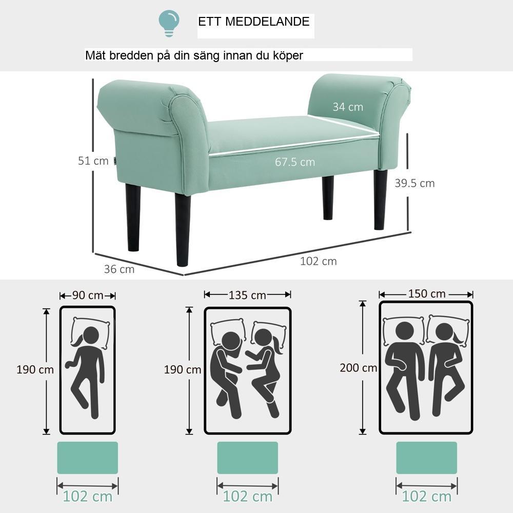 Grön stoppad bänk med förvaring – Sängbänk för sovrum eller hall