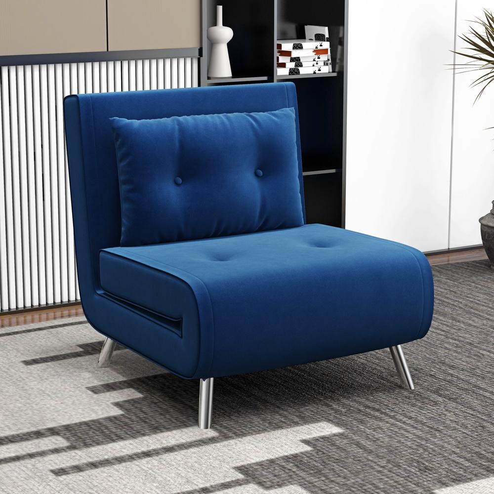 Blue Velvet Hopfällbar Bäddsoffa Stol Fåtölj Sleeper med kuddar 77x88x83cm