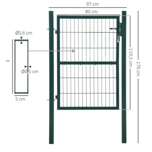 Trädgårdsport i stål med lås – Grön 97x170cm