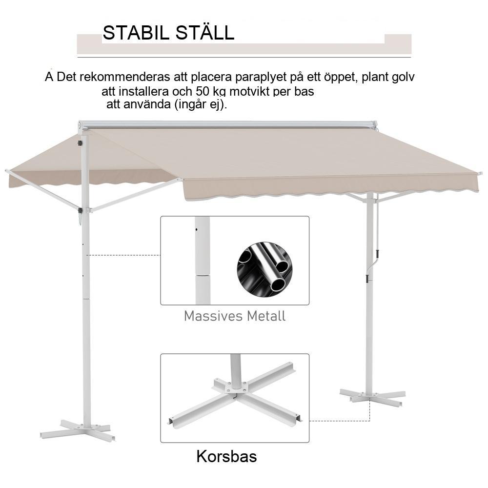 Beige Fristående trädgårdsmarkis 3x3m med vev och uppfällbara armar för uteplats