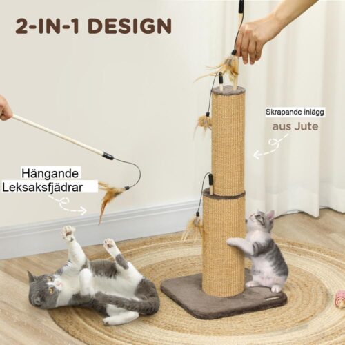 Jute skrapstolpe med fjädrar – Cat Tower för stretching och lek (78cm)