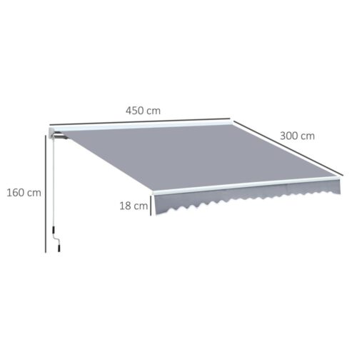 Grå ledad armmarkis i aluminium 4,5x3m för solskydd på balkongen