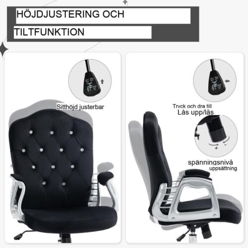 Ergonomisk kontorsstol med gungfunktion, justerbar höjd, svart