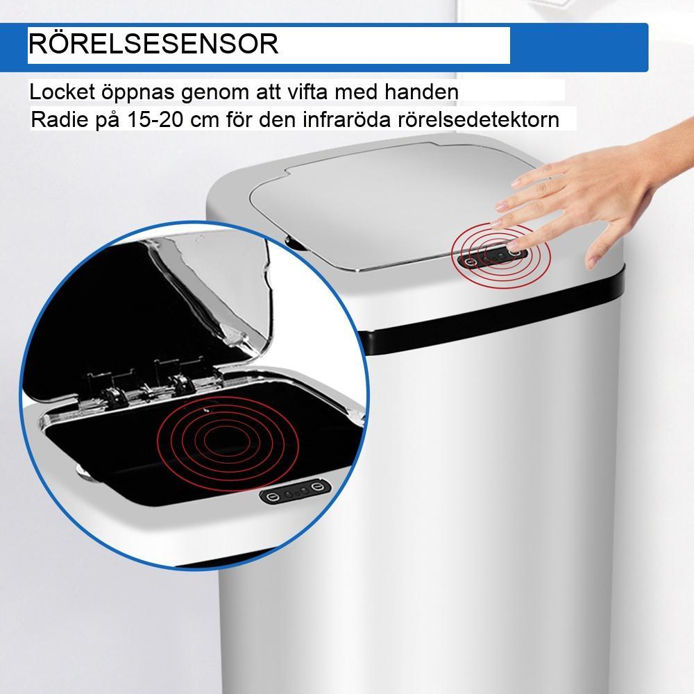 Automatisk sensor soptunna i rostfritt stål – 50 liter