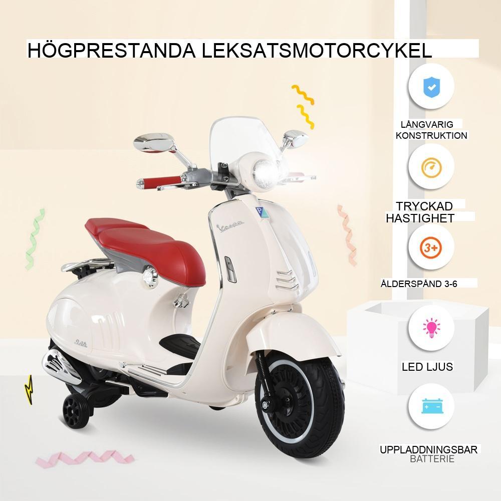 Licensierad Vespa Kids elektrisk motorcykel med musik och lampor (3-6 år)