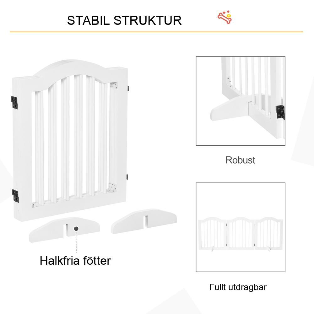 Vit hundskyddsgrind, stabil och hopfällbar, 3-panelsbarriär för husdjur, 154,5 cm