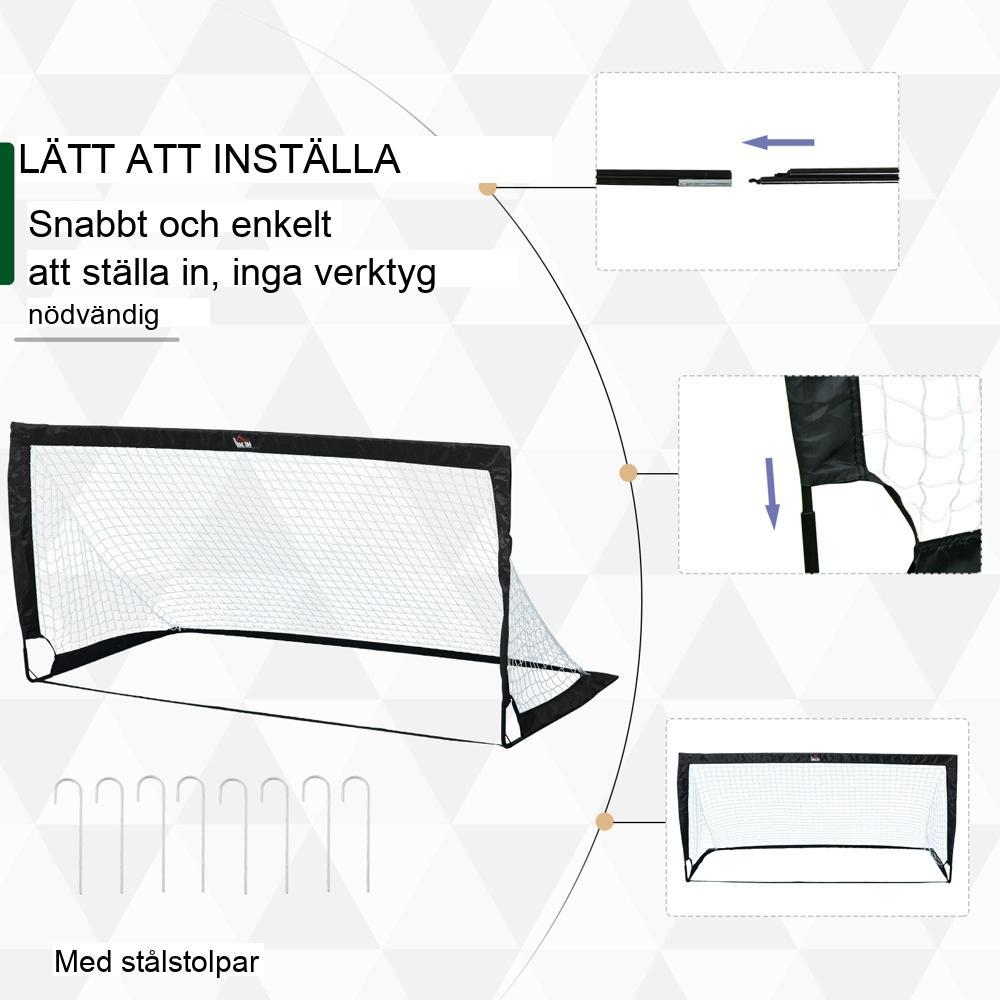 Stål och Tetrolon hopfällbara minifotbollsmål set med 2 för trädgårdslek