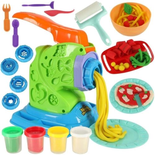 Kids Pasta Maker Play Set med plastdeg och tillbehör