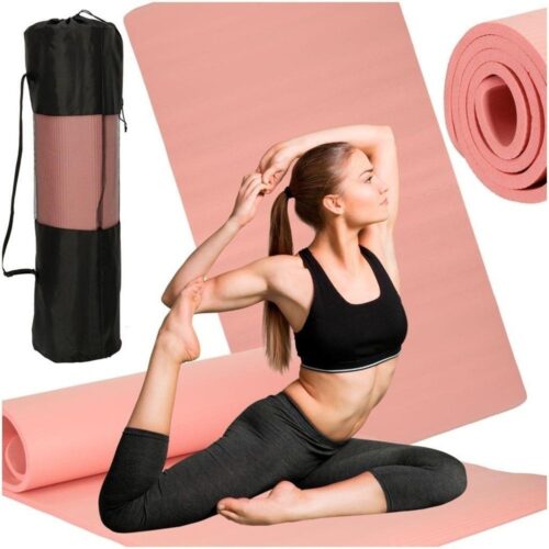 Tjock yogamatta 185x80cm, rosa, med väska för pilates och styrketräning