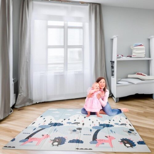 Dubbelsidig vändbar Lekmatta i skum – Skogs- och gatudesign 177x158cm