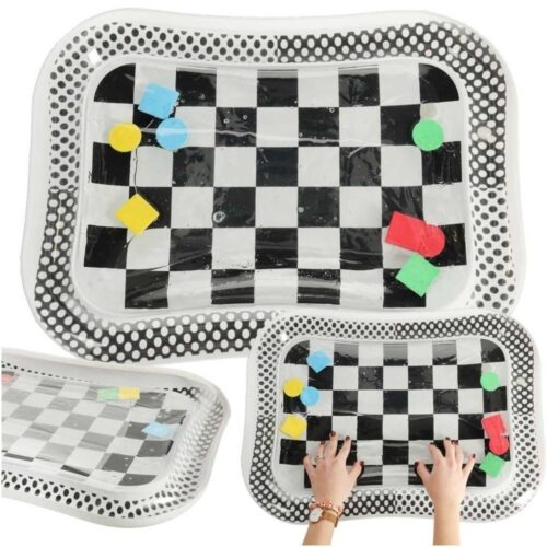 Uppblåsbar svart och vit schackbräde Vattenmatta för Baby Sensory Play 65x50cm