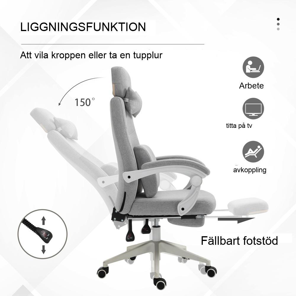 Ergonomisk kontorsstol med fotstöd, fällbart ryggstöd och justerbar höjd