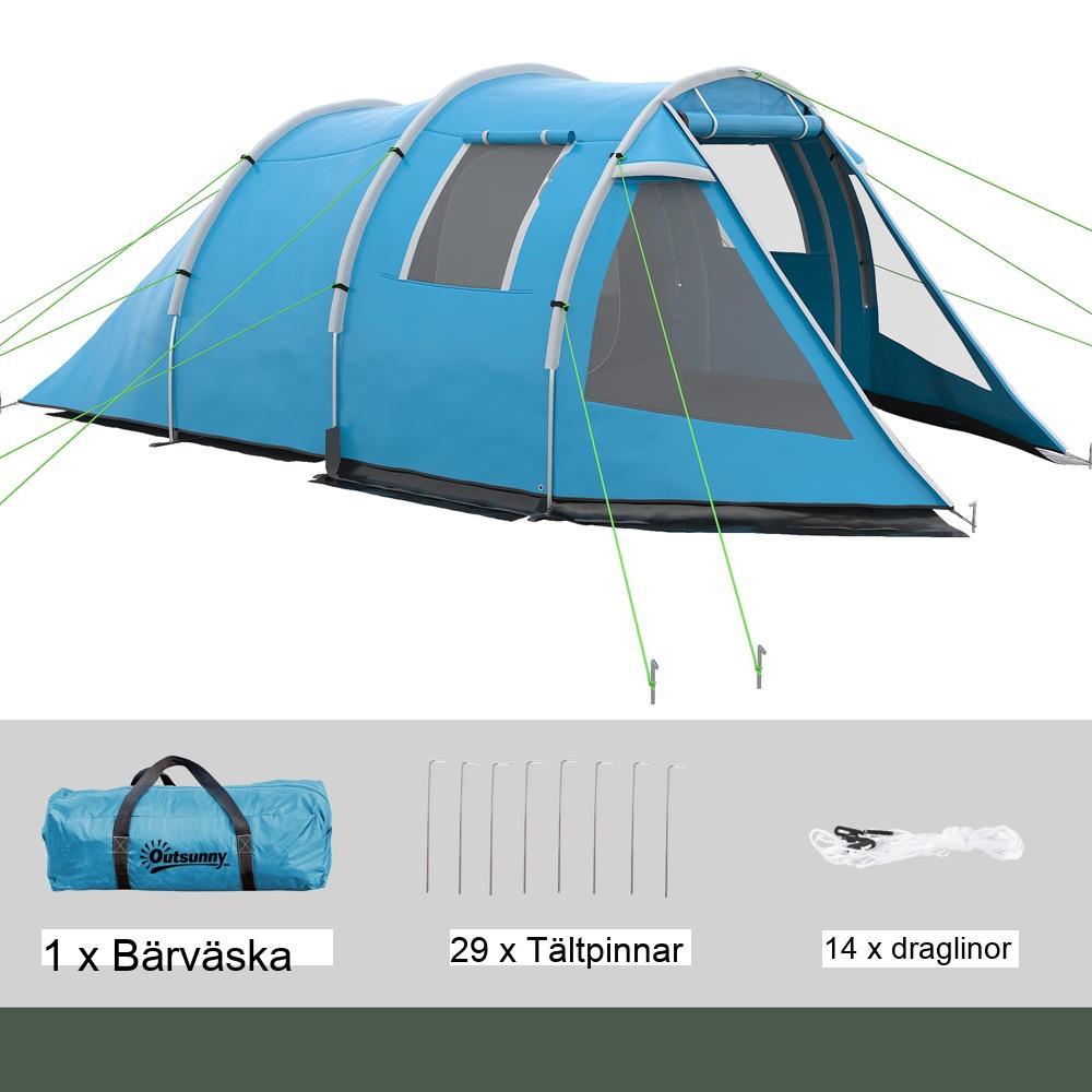 Rymligt 4-personers familjetält med 2 rum, UV-skydd och Rainfly