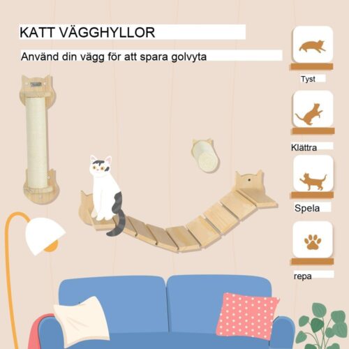 Naturligt trä Katt klätterväggset – skrapstolpe, stege och steg