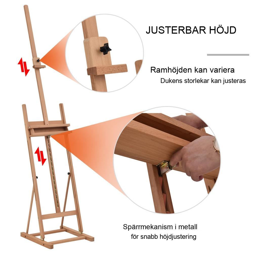 Justerbart staffli i bokträ med förvaringsfack