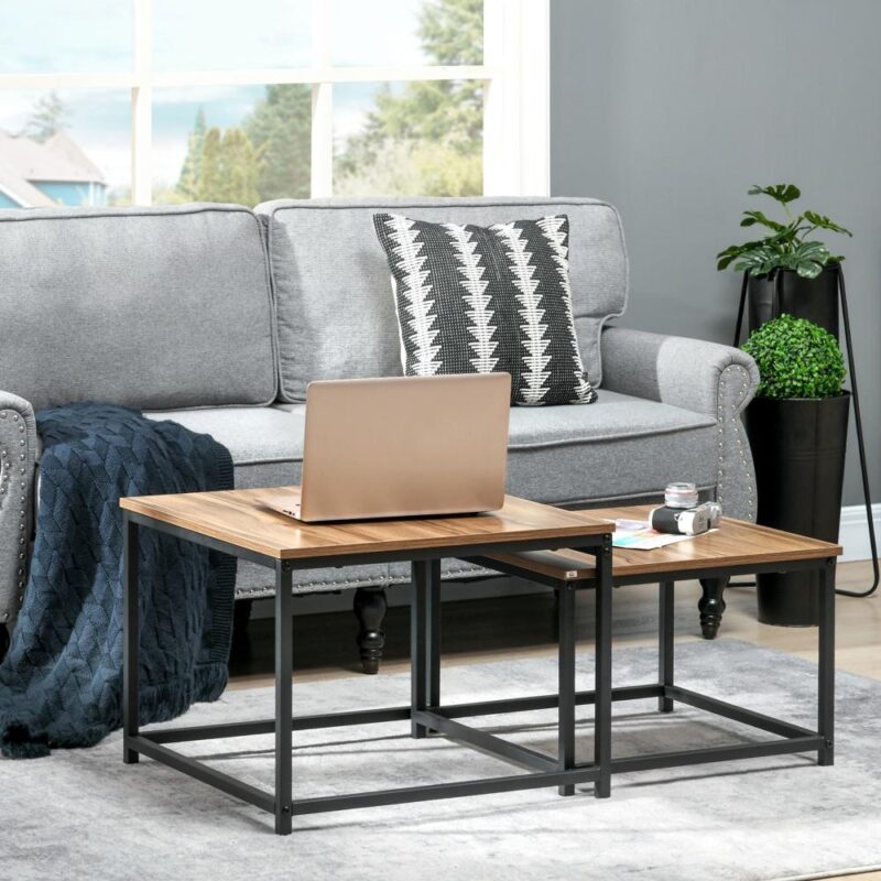 Industrial Wood Look och Steel Nesting Sidobord Set om 2