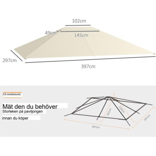 Krämvattentät lusthustak, UV-skydd, 4x3m ersättningstak