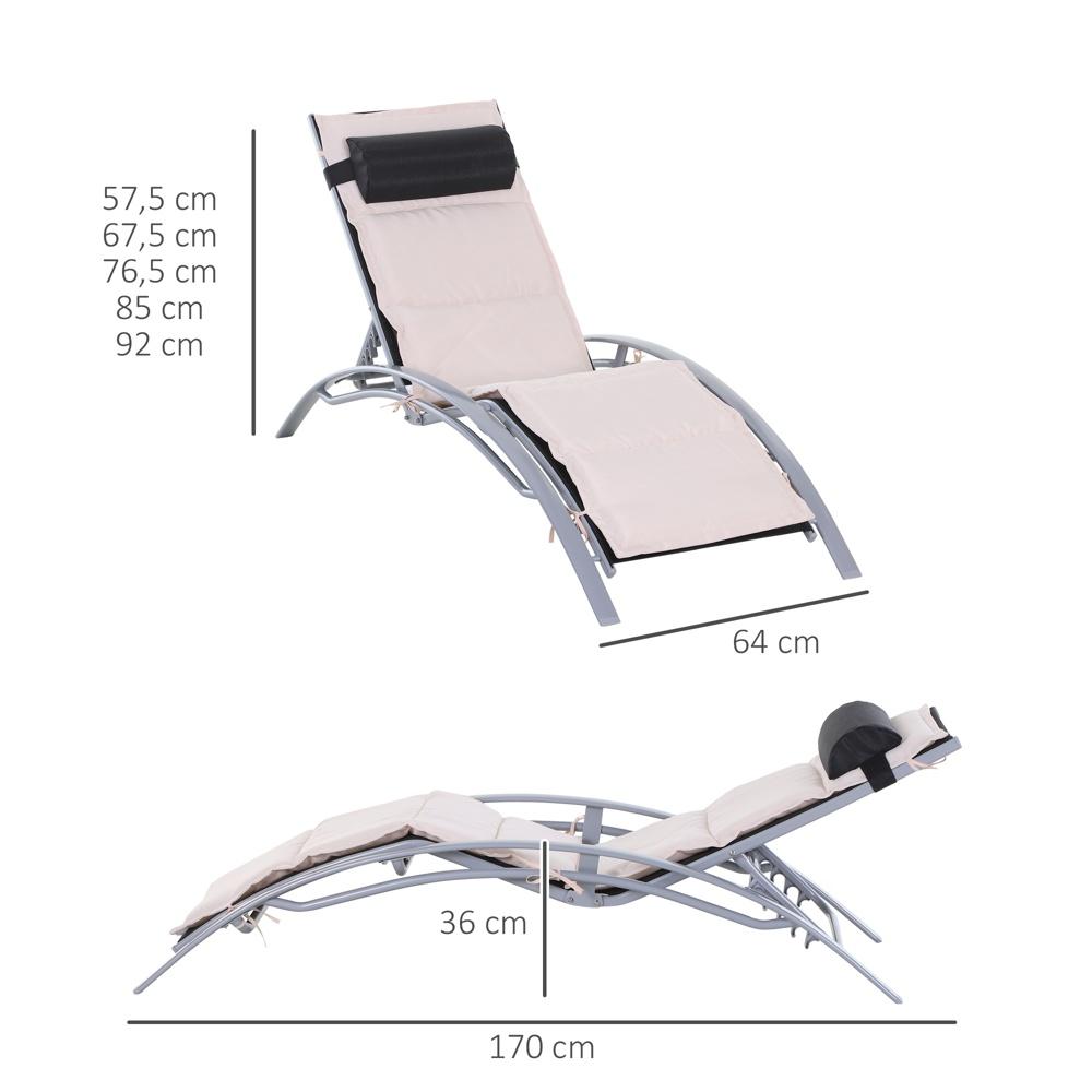 Solstol i krämvit aluminium, justerbart ryggstöd och dyna