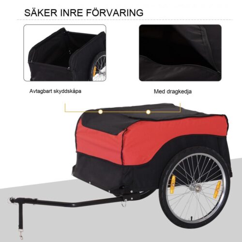 Röd-svart lastvagn för cyklar – 40 kg kapacitet, hopfällbar design