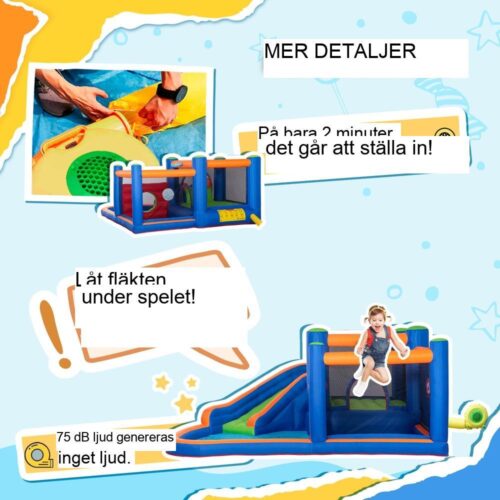 Uppblåsbar Bouncy Castle Water Park med rutschkana, pooler och basketbåge för barn 3+