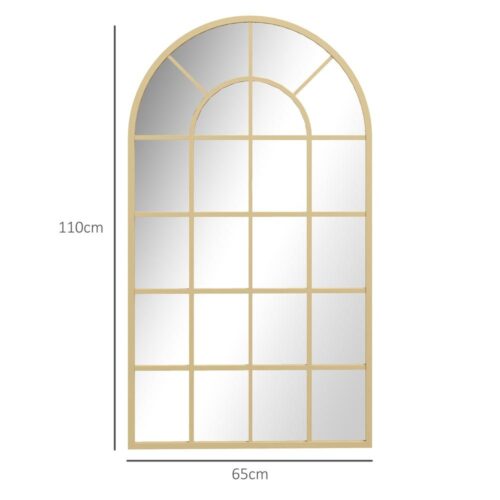 Guld väggspegel med metallram – välvd design, 62″x40″, för sovrum och vardagsrum