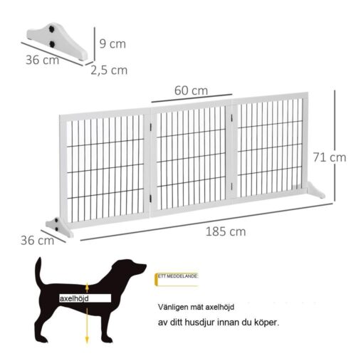 White Pine Wood Pet Barrier Gate – 3 paneler, hopfällbar, trappa och dörrsäkerhet