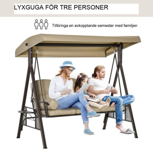 Bekväm Khaki 3-sits verandagunga med taklucka och kuddar