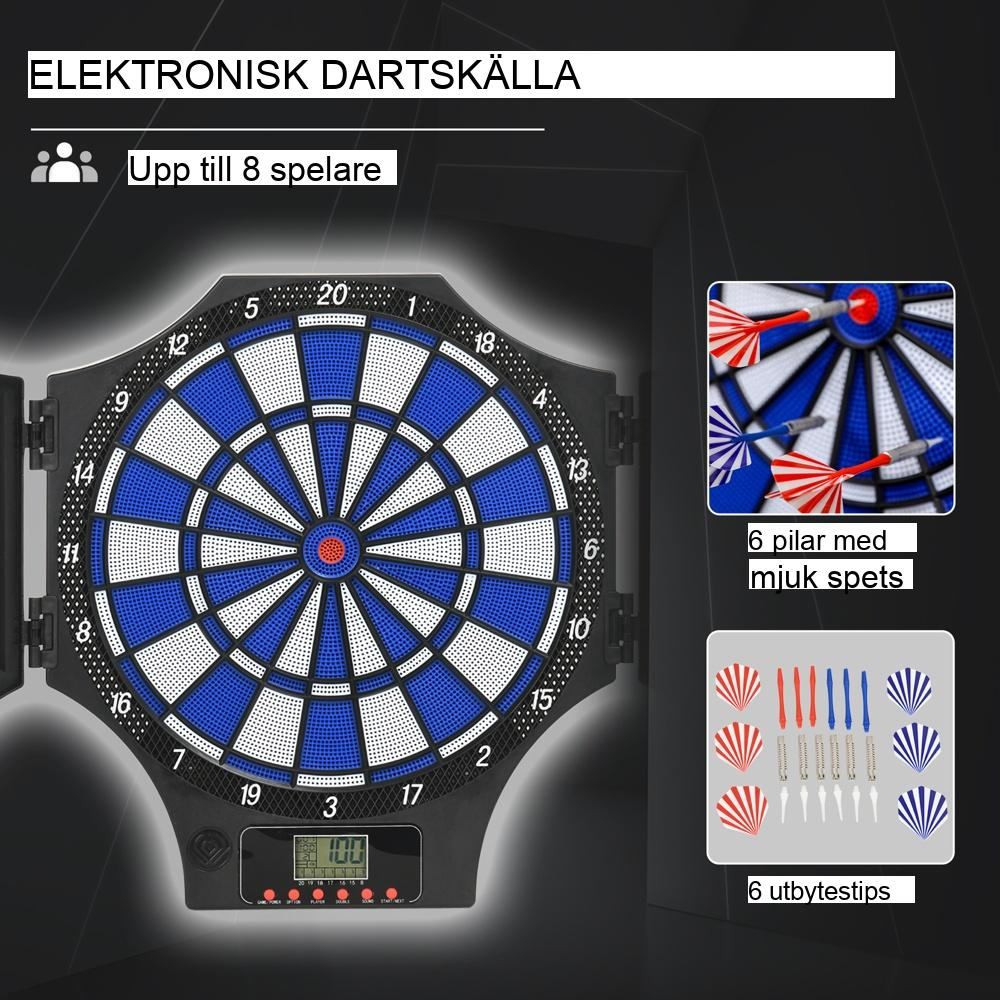 Elektronisk darttavla med LCD-skärm, 12 dart och spel för upp till 8 spelare