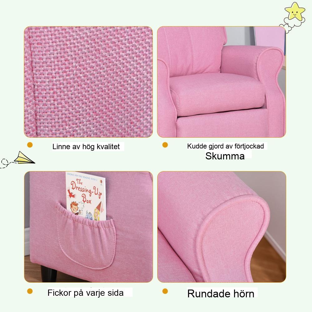 Rosa justerbar barnsoffa med fotstöd, mysig fåtölj för pojkar och flickor (3-5 år)