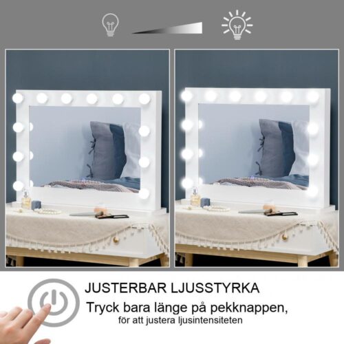 Hollywood Mirror med dimbara LED-lampor, minnesfunktion och pekkontroll