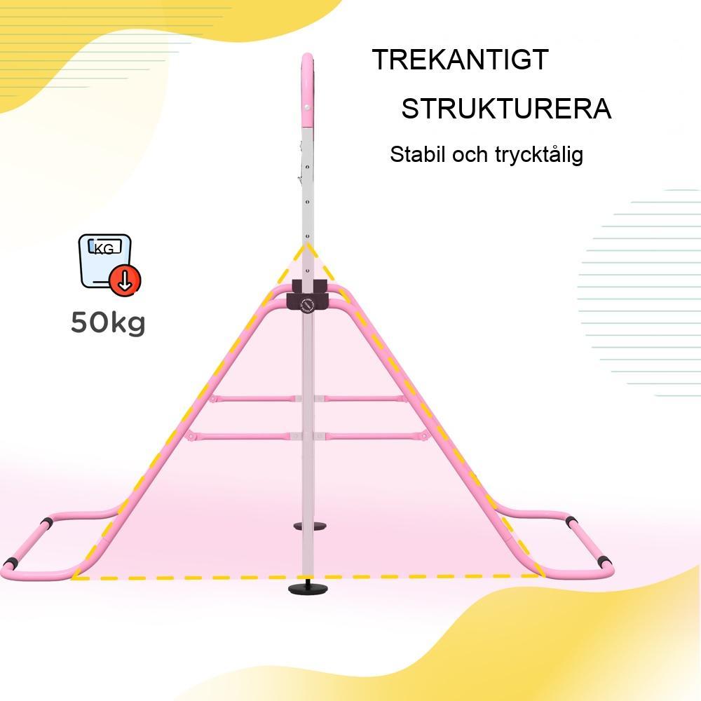 Rosa justerbar gymnastikstång för barn, inomhusträning med ringar (upp till 50 kg)