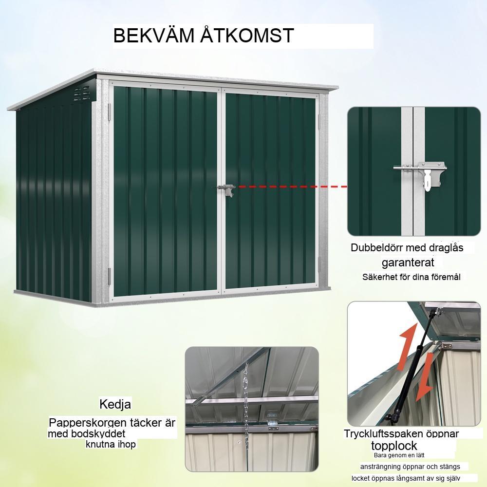 Låsbar soptunna i stål, grön, kapacitet på 2 ton, trädgård och terrass