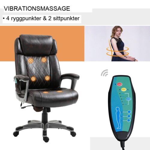 Ergonomisk massagekontorsstol med nackstöd, brun