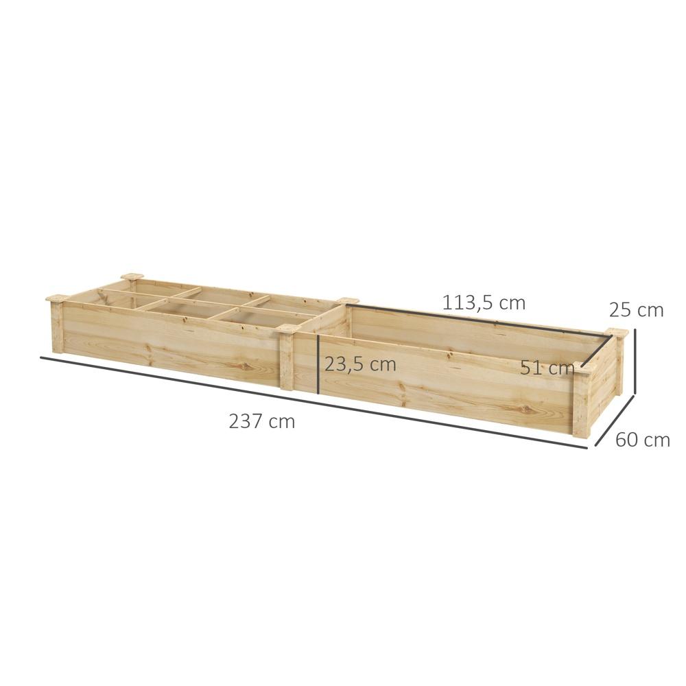 Dubbelfack upphöjd trädgårdssäng – Planteringslåda i trä för örter och grönsaker 237x60cm