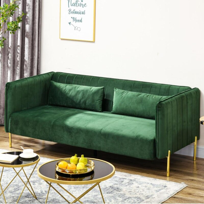 Green Velvet Retro 3-sits soffa med kuddar, 200cm