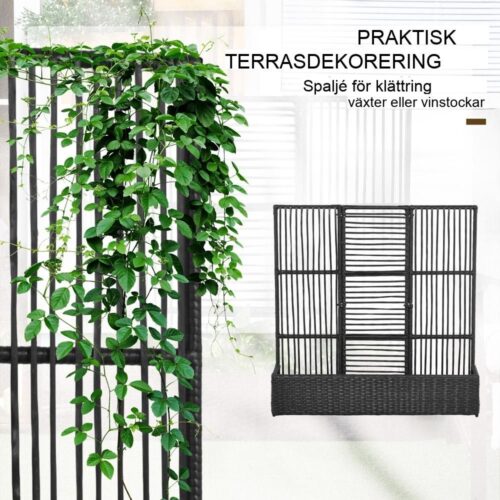 Svart polyrattan upphöjd trädgårdssäng med spaljé för blommor och växter 103x103cm